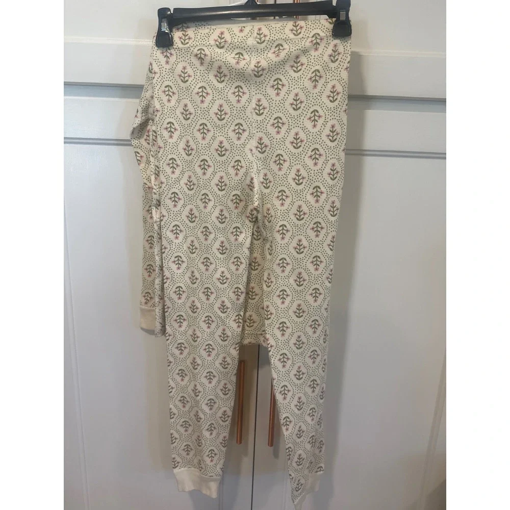 Hanna Andersson Girls Floral Waffle Knit Henley Pajama Set Organic Cotton Sz 10